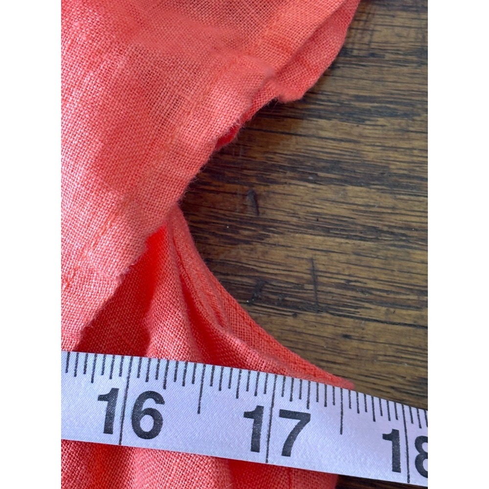 Haris Cotton Greece Pink Linen Ruffle V-Detail Shift Dress Womens Small Coral - Picture 6 of 12
